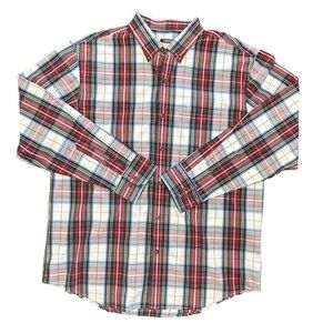 Men’s IZOD long sleeve button shirt vanilla ice pattern red white plaid NWT L